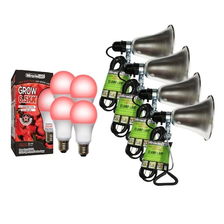 Miracle Led 6.5KK Clamp-On LED Grow Light Kit, 12W Red Spectrum Daylight White Replacing 150W, 4PK 802834